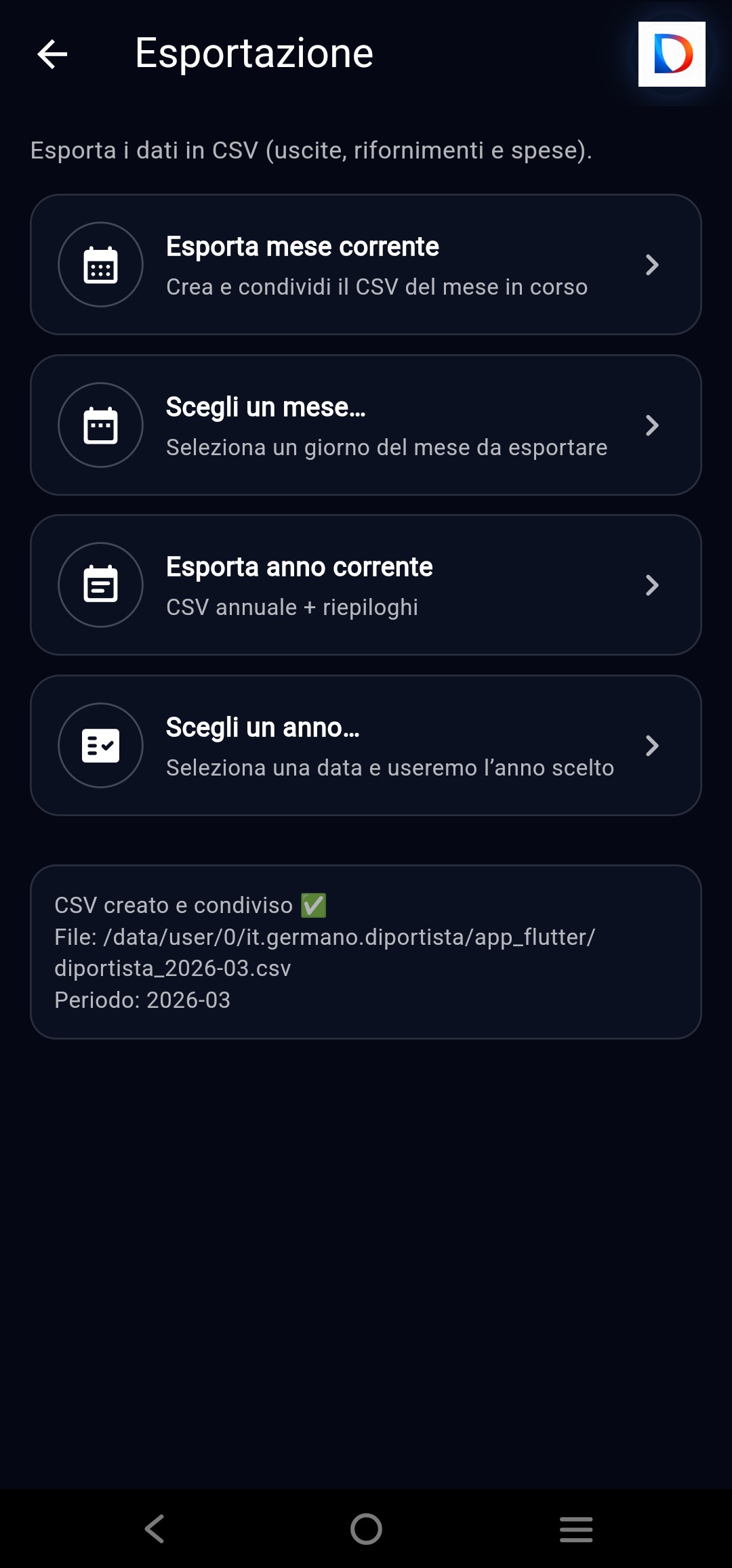 Esportazione Diportista